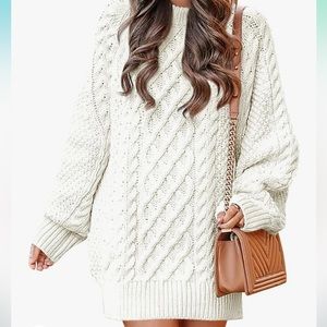 White cable knit sweater dress
